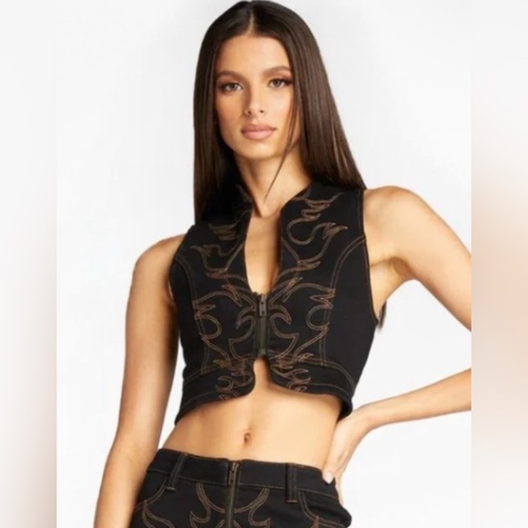 I.AM.GIA Jackets & Blazers - I.AM.GIA Iconic Arielle Flame Embroidered Western Rocker Festival Denim Vest S